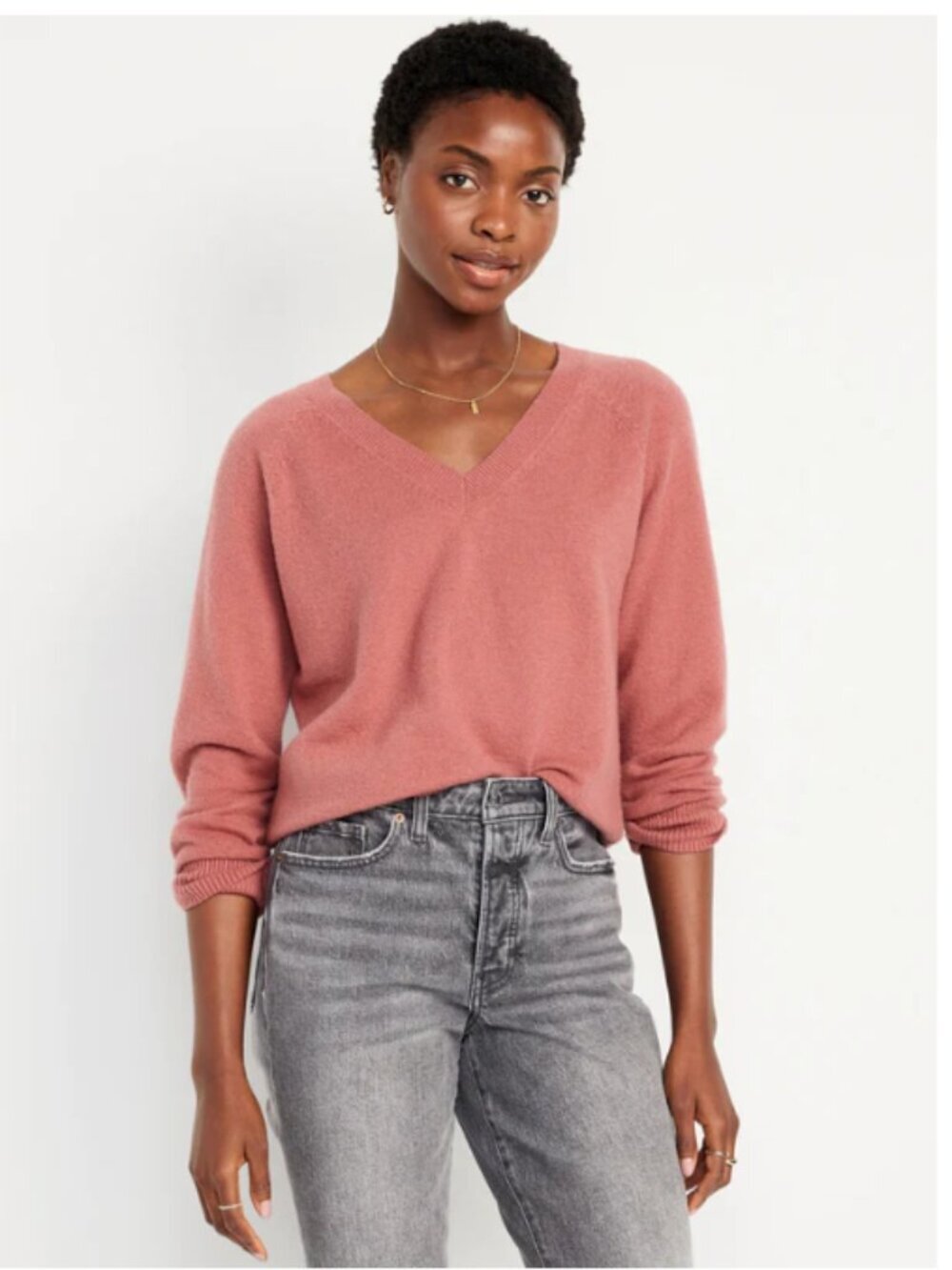 Old Navy Women's Size Large SoSoft Loose V-Neck Sweater Mauve Rose‎ Pink Stretch